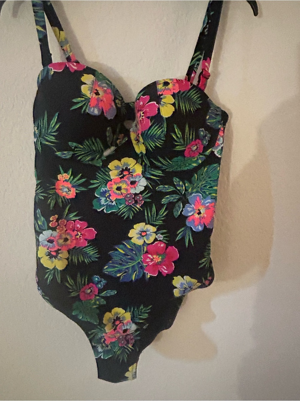 Old Navy Kids Black One-Piece Swimsuit with Bright Tropical Floral Print